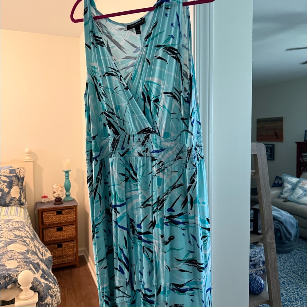 Lane Bryant Blue Green Sleeveless V-Neck Sundress